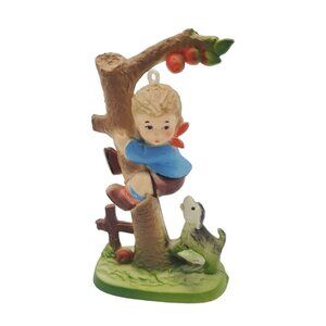 Vintage Figurine Christmas Ornament Bakelite Made in Hong Kong Dog &‎ Boy 4"